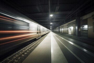 Fototapeta na wymiar fast moving train light speed motion. Generative AI
