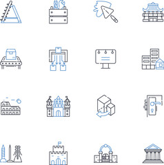 Concrete work line icons collection. Pouring, Reinforcement, Paving, Sidewalks, Driveways, Foundations, Retaining vector and linear illustration. Formwork,Finishing,Stamping outline signs set