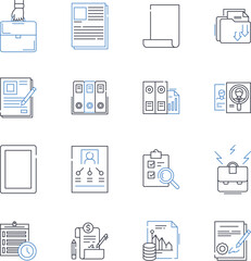 Data management line icons collection. Integration, Cleansing, Aggregation, Analysis, Backup, Security, Retrieval vector and linear illustration. Migration,Storage,Cataloguing outline signs set