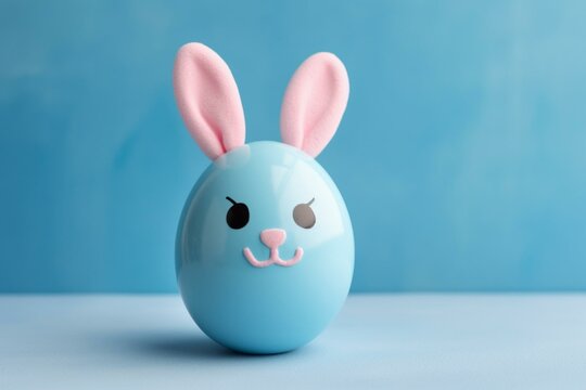 Easter egg with painted smiling bunny face and ears. Generative AI