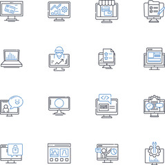 Programming Technology line icons collection. Coding, Algorithms, Syntax, Debugging, Algorithmic, Frameworks, Automation vector and linear illustration. Parallelism,Scalability,Database outline signs