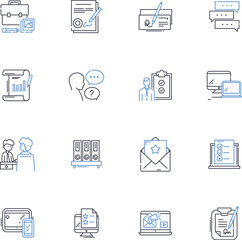 Copy concocting line icons collection. Writing, Creativity, Innovation, Inspiration, Storytelling, Editing, Articulation vector and linear illustration. Imagination,Consistency,Clarity outline signs