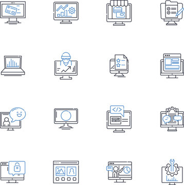 Programming Technology line icons collection. Coding, Algorithms, Syntax, Debugging, Algorithmic, Frameworks, Automation vector and linear illustration. Parallelism,Scalability,Database outline signs