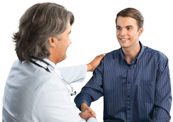 Portrait of a Mature Doctor Shaking Hands with Young Patient