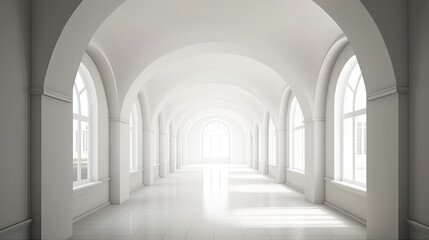 White Abstract Modern Architecture Interior Background. Generative AI.