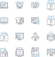 Digital strategy line icons collection. Innovation, Disruption, Agility, Transformation, Automatization, Optimization, Analytics vector and linear illustration. Convergence,Engagement,Integration