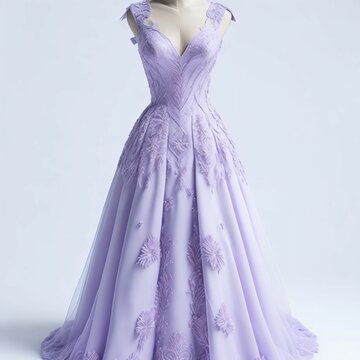 IA generativa: Vestido de princesa amatista con brocado
