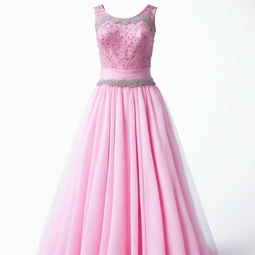 IA generativa - Vestido de gala rosa brillante con tridente y corona