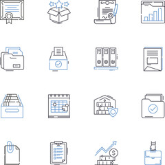 Organization archives line icons collection. Preservation, Accessible, Catalogs, Documentation, Resources, Knowledge, Records vector and linear illustration. Archives,Collection,Valuable outline signs