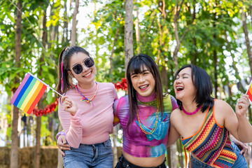 LGBTQIA Asian gay Supporters of the LGBTQ community. people having fun at LGBT pride parade....