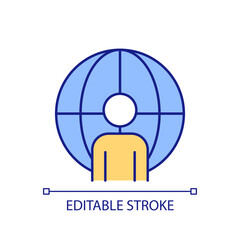 Expatriate RGB color icon. Global citizenship. International migration. Human rights. Cosmopolitan person. Man and globe. Isolated vector illustration. Simple filled line drawing. Editable stroke