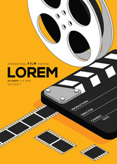 Movie and film festival poster design template background with film reel