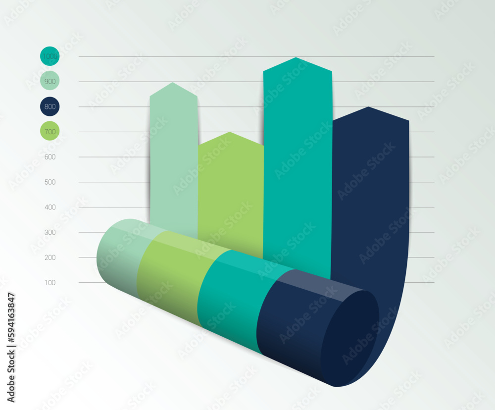 Aufkleber blue column arrow rolling 3d chart, graph. info graphics element.