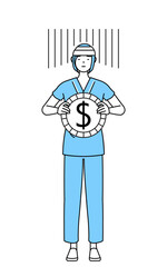 為替差損やドル安のイメージ、頭に包帯を巻いた女性入院患者