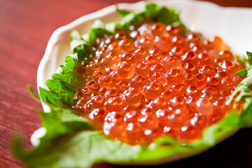 Fresh salmon roe on a plate	