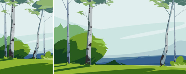 Landscape with birches. Natural scenery in different formats.