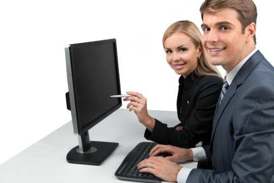 Portrait of Business People Working with Computer