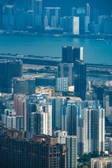 Fototapeta premium Hong Kong, China skyscraper building in modern city landscape, business urban center of Asia