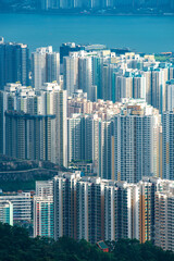 Obraz premium Hong Kong Victoria harbor city landscape, business downtown urban with skyline building tower, Asia district scene of skyscraper architecture view to travel