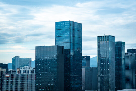Shen Zhen skyscraper building landscape, China business urban city in modern