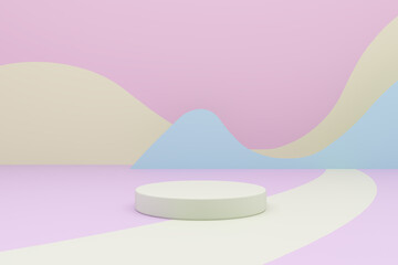 Cylinder abstract minimal scene with geometric platform. background vector 3d rendering with podium. Cylinder to show cosmetic products. Stage showcase on pedestal modern 3d studio pastel colors.
