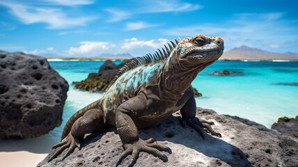 iguana on the beach in galapagos generative ai