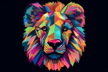 colorful lion head dog on geometric pop art style. Generative AI