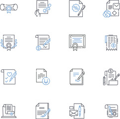Obraz premium Contract instrument line icons collection. Agreement, Legal, Obligation, Document, Stipulations, Commitment, Pact vector and linear illustration. Accord,Engagement,Treaty outline signs set