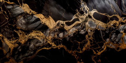 polished black marble background with shimmering gold veins, suggesting opulence and grandeur.Generative AI
