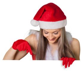 Christmas Girl Peeking from Behind Invisible Wall - Isolated