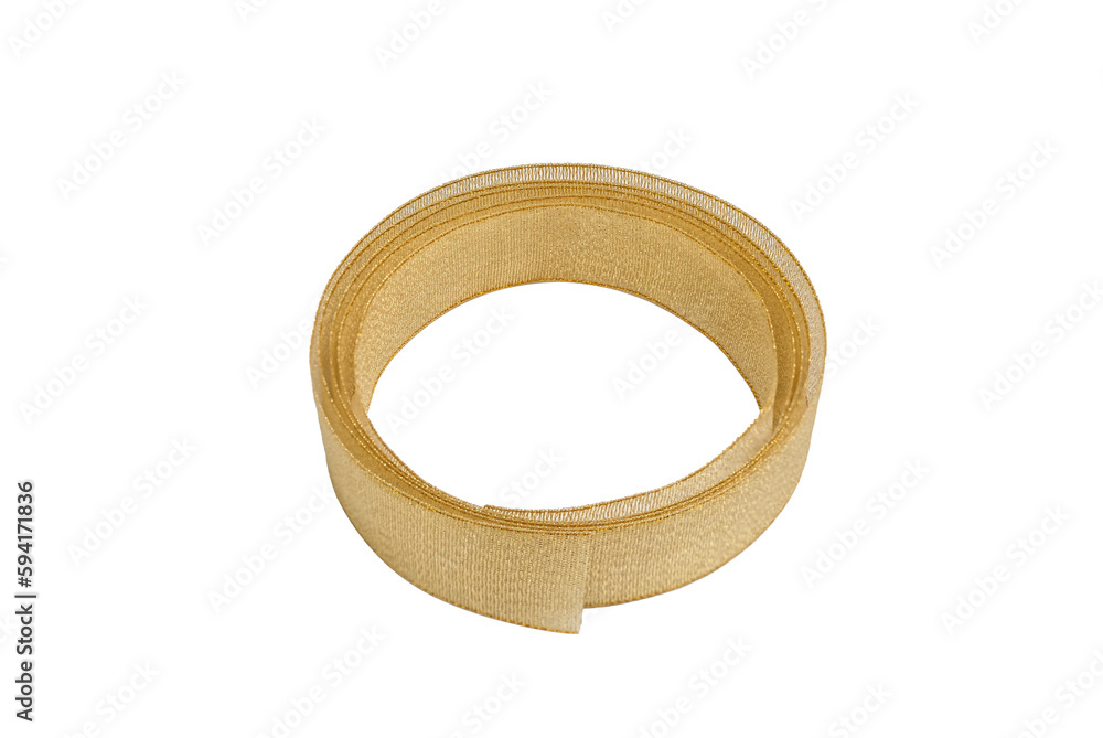 Poster a variety of concepts using ribbon. the spiral golden ribbon isolated on white background. ribbon in