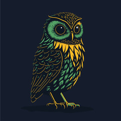 This green and yellow vector owl on a branch with leaves is perfect for all your design and printing needs.