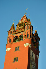 Fototapeta na wymiar The beautiful red town hall in Basel captured on a day with full of sunshine