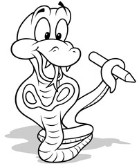 Drawing of a Smiling Cobra Holding a Crayon