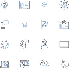 Front desk line icons collection. Receptionist, Lobby, Check-in, Check-out, Hospitality, Concierge, Reservation vector and linear illustration. Guests,Communication,Multitasking outline signs set