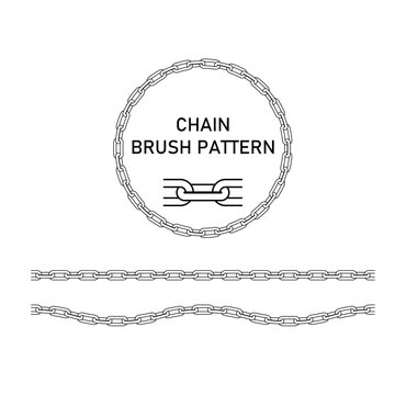 Chains. Vector illustration. Chain icons, parts, circles of chains metal, chain links brush pattern