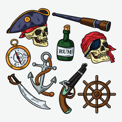 Pirates Sull Set Element Sailor Vintage Style Retro Package