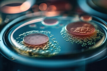 Petri dish with natural bacteria culture and white background for science concept is AI Generative.
