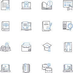 Narrative line icons collection. Storytelling, Plot, Perspective, Dialogue, Memoir, Characterization, Imagination vector and linear illustration. Climax,Point-of-view,Flashback outline signs set