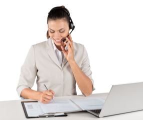 Woman Call Center operator isolated on white