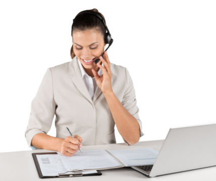 Woman Call Center operator isolated on white