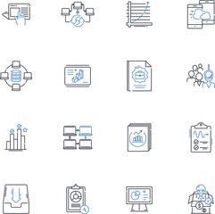 briefing line icons collection. Summary, Meeting, Instructions, Communication, Report, Presentation, Advisory vector and linear illustration. Direction,Discourse,Hearings outline signs set