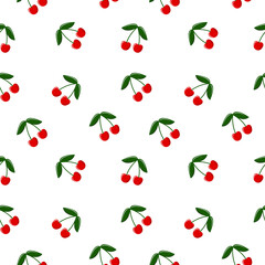 Colorful cherry with leaves seamless pattern.