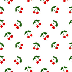 Colorful cherry with leaves seamless pattern.