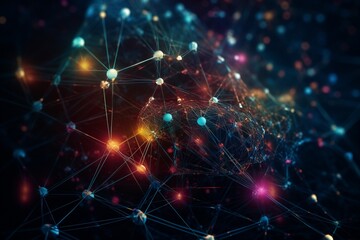 Fototapeta premium Intricate Network Connection of Dots and Lines - Abstract Wireframe Background Design - Captivating Digital Visualization for Technology and Internet Concepts Image for Creative Projects.