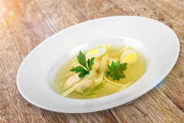 Tasty fresh hot Soup in bowl