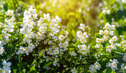 Jasmine blossom branch in the garden in spring
