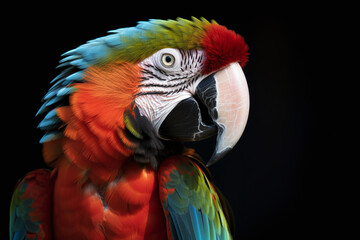 Portrait d'un perroquet coloré sur fond noir » IA générative
