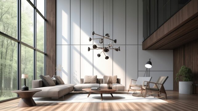 Stylish Interior Design Background. Modern Living Room. Generative AI.