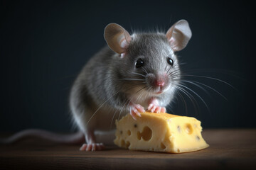 Portrait d'une souris grise vue de face avec un bout de fromage » IA générative